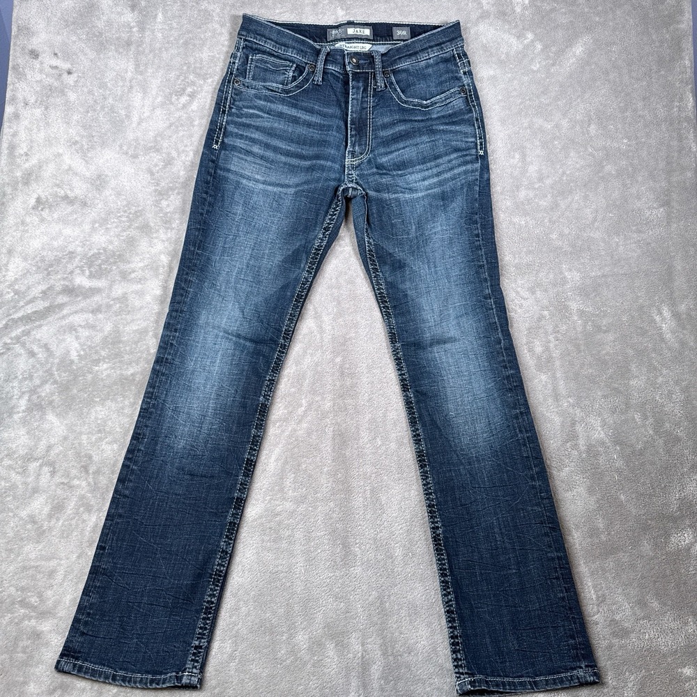 BKE Buckle Jeans Mens 30x29 Blue Jake Denim Pants Faded Stretch Straight Dark